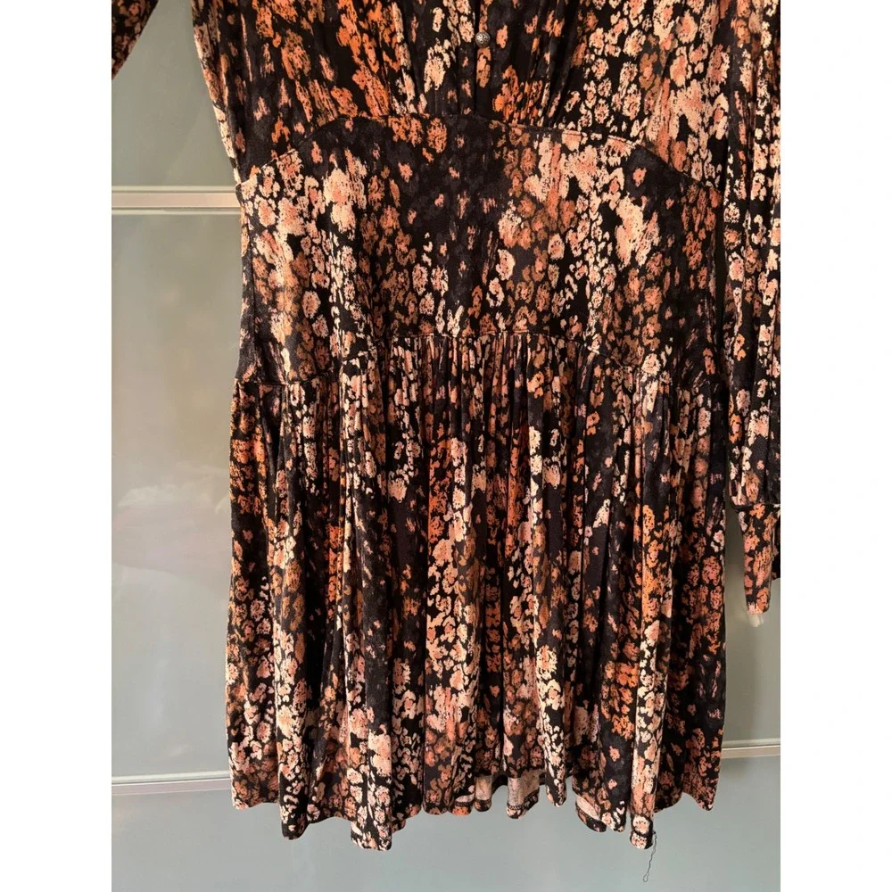 Free People Heartbeats Floral Mini Dress Long Balloon Sleeve Black Dark Academia